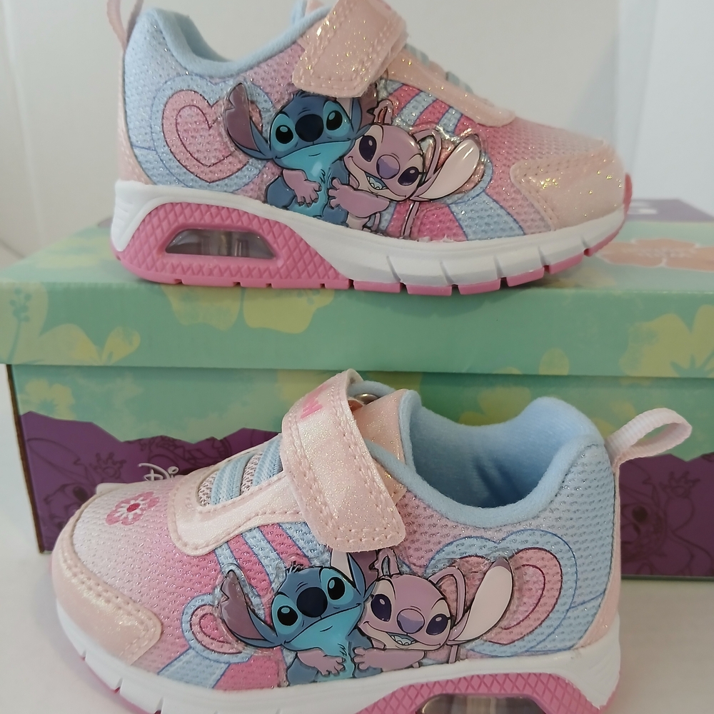Disney Pink and Light Blue Stitch & Angel Kids' Light-Up Sneakers Size 6 New $30